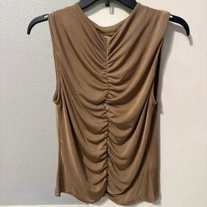 Sleeveless Ruched Brown Blouse